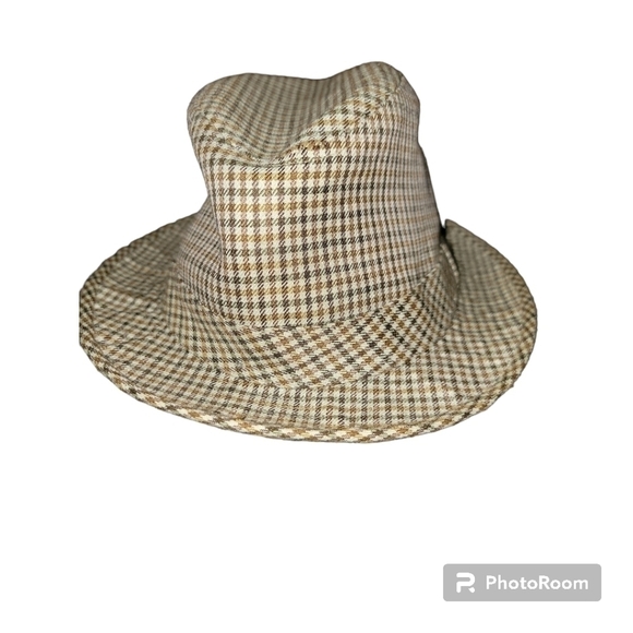Goorin bros Plaid Tweed Fedora Hat OS Beige Brown EUC - Picture 5 of 7